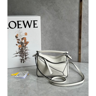 Loewe Puzzle Mini Bag In White Grained Calfskin  TDBS27974