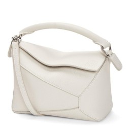 Loewe Puzzle Mini Bag In White Grained Calfskin  TDBS27974