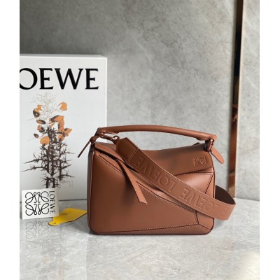 Loewe Puzzle Small Bag In Brown Satin Calfskin TDBS27981