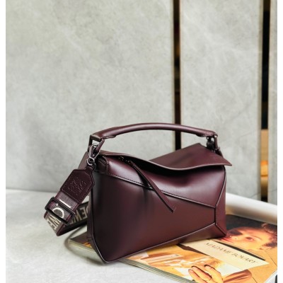 Loewe Puzzle Small Bag In Burgundy Satin Calfskin TDBS27982