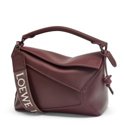 Loewe Puzzle Small Bag In Burgundy Satin Calfskin TDBS27982