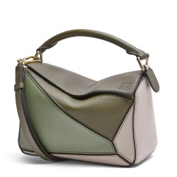 Loewe Puzzle Small Bag In Green/Oat Calfskin TDBS27986