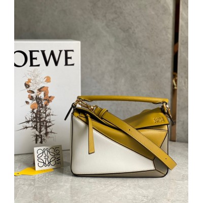 Loewe Puzzle Small Bag In Ochre/White/Taupe Calfskin TDBS27990