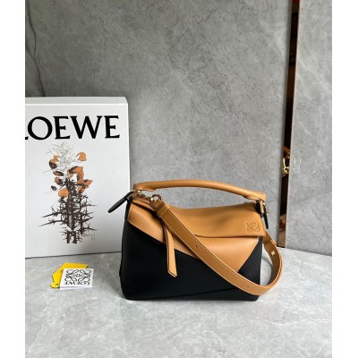 Loewe Puzzle Small Bag in Brown and Black Calfskin TDBS27980