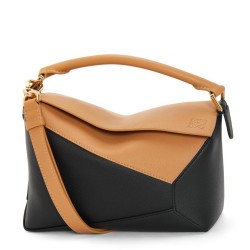 Loewe Puzzle Small Bag in Brown and Black Calfskin TDBS27980