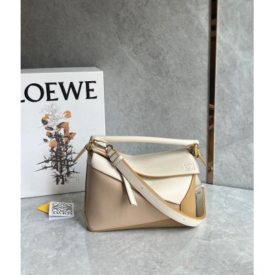 Loewe Puzzle Small Bag in Multicolor Angora and Beige Calfskin TDBS27988