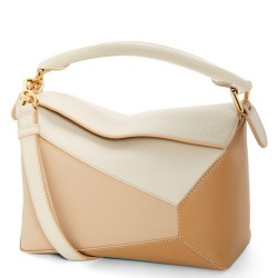 Loewe Puzzle Small Bag in Multicolor Angora and Beige Calfskin TDBS27988