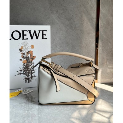 Loewe Puzzle Small Bag in Multicolour Warm Desert and White Calfskin TDBS27989