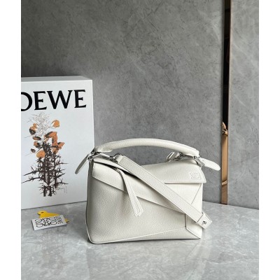 Loewe Puzzle Small Bag in White Grained Leather TDBS27996