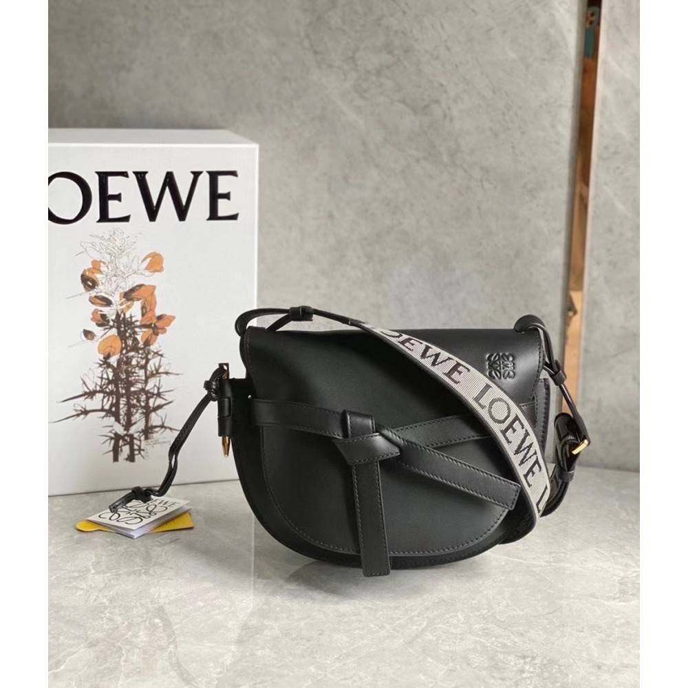 Loewe Small Gate Bag In Black Calfskin and Jacquard TDBS27893