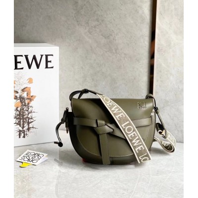 Loewe Small Gate Bag In Green Calfskin and Jacquard TDBS27895