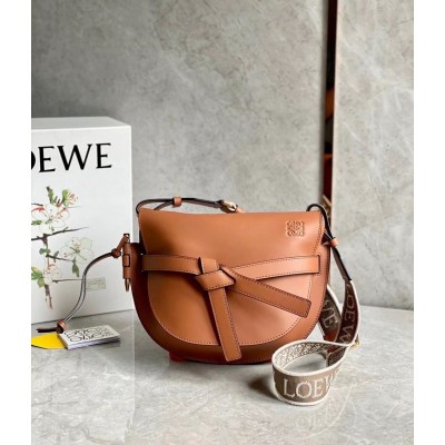 Loewe Small Gate Bag In Tan Calfskin and Jacquard TDBS27896