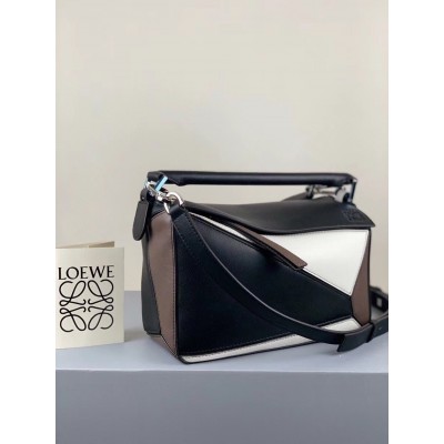 Loewe Small Puzzle Bag In Black/Taupe/White Calfskin TDBS27998