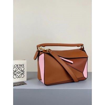 Loewe Small Puzzle Bag In Brown/Pink/Camel Calfskin TDBS28002