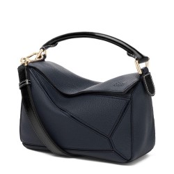 Loewe Small Puzzle Bag In Dark Blue Grained Calfskin TDBS28003