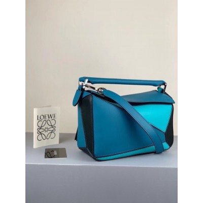 Loewe Small Puzzle Bag In Lagoon/Black/Blue Calfskin TDBS28006