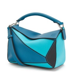 Loewe Small Puzzle Bag In Lagoon/Black/Blue Calfskin TDBS28006