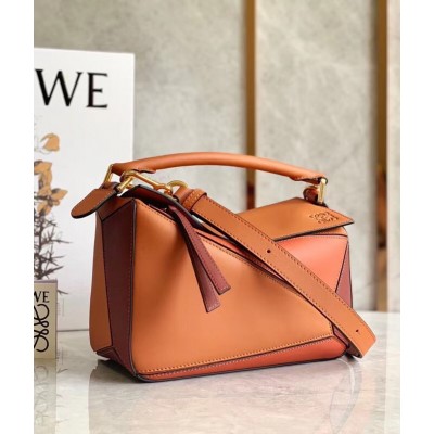 Loewe Small Puzzle Bag In Tan/Orange/Camel Calfskin TDBS28009