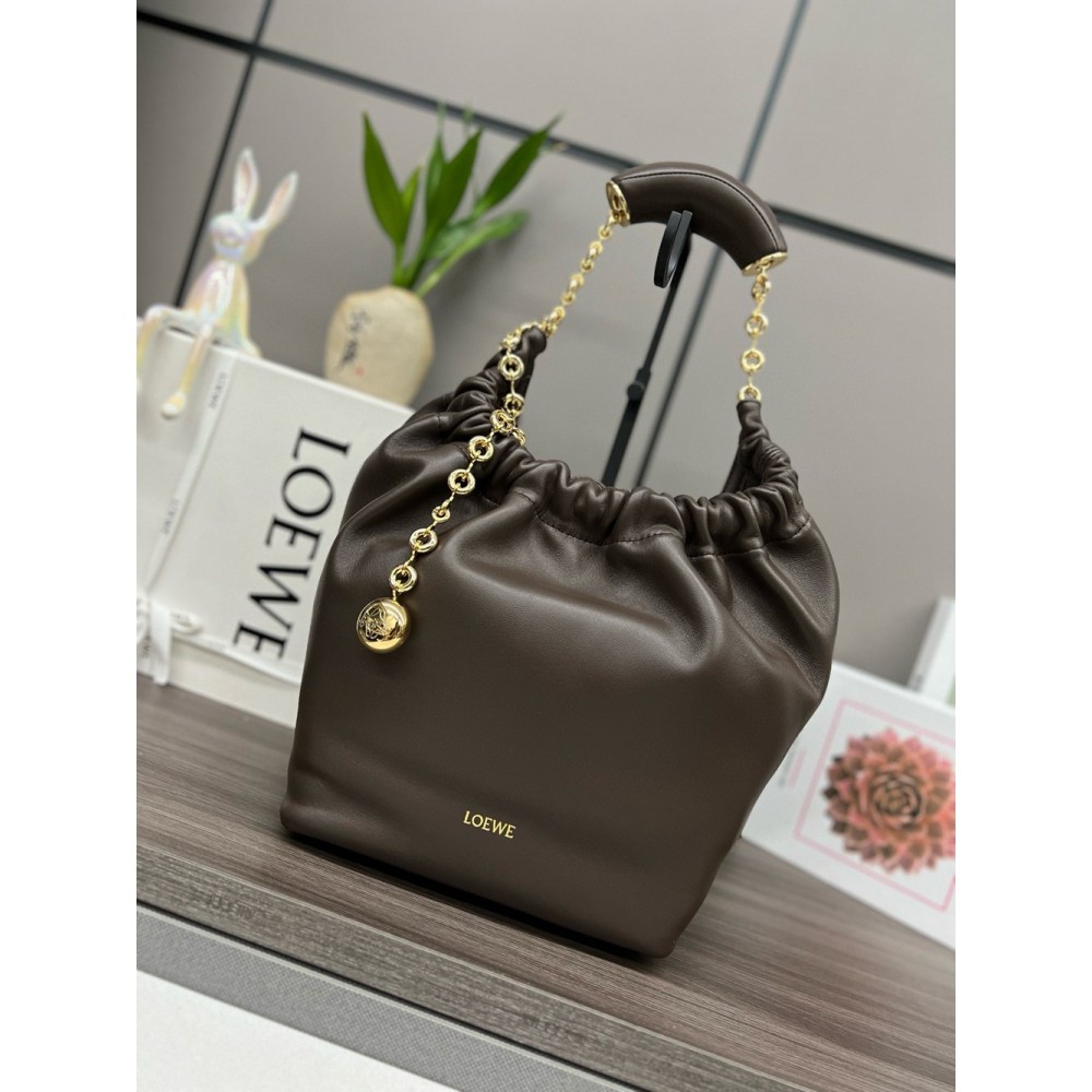 Loewe Small Squeeze Bag in Chocolate Nappa Lambskin  TDBS28025