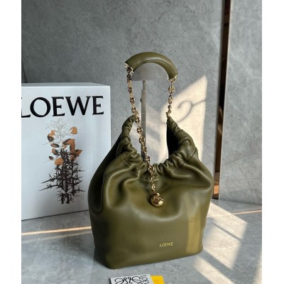 Loewe Small Squeeze Bag in Olive Nappa Lambskin TDBS28027