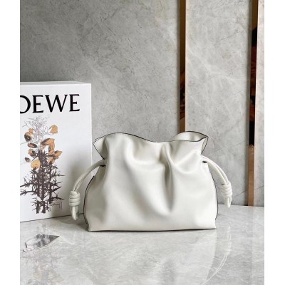 Loewe Flamenco Clutch Bag In White Calfskin