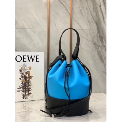 Loewe Medium Balloon Bucket Bag In Blue/Black Calfskin