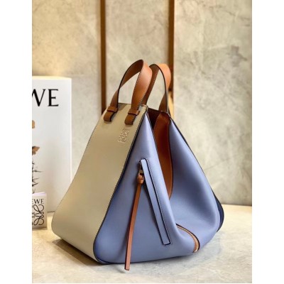 Loewe Medium Hammock Bag In White/Blue/Tan Calfskin