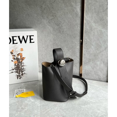 Loewe Mini Pebble Bucket Bag in Black Grained Leather