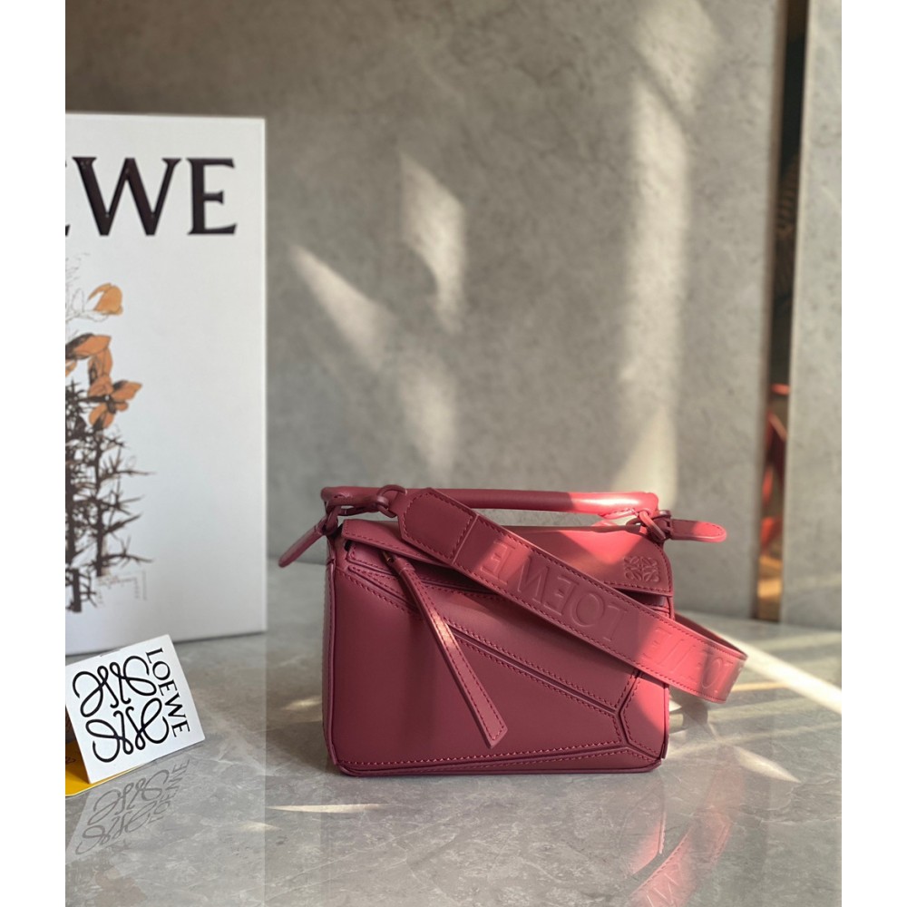 Loewe Puzzle Mini Bag In Plumrose Satin Calfskin