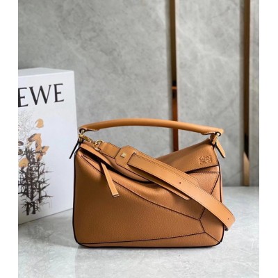 Loewe Puzzle Small Bag In Brown Grained Calfskin