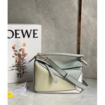 Loewe Puzzle Small Bag In Grey/Cream/White Calfskin