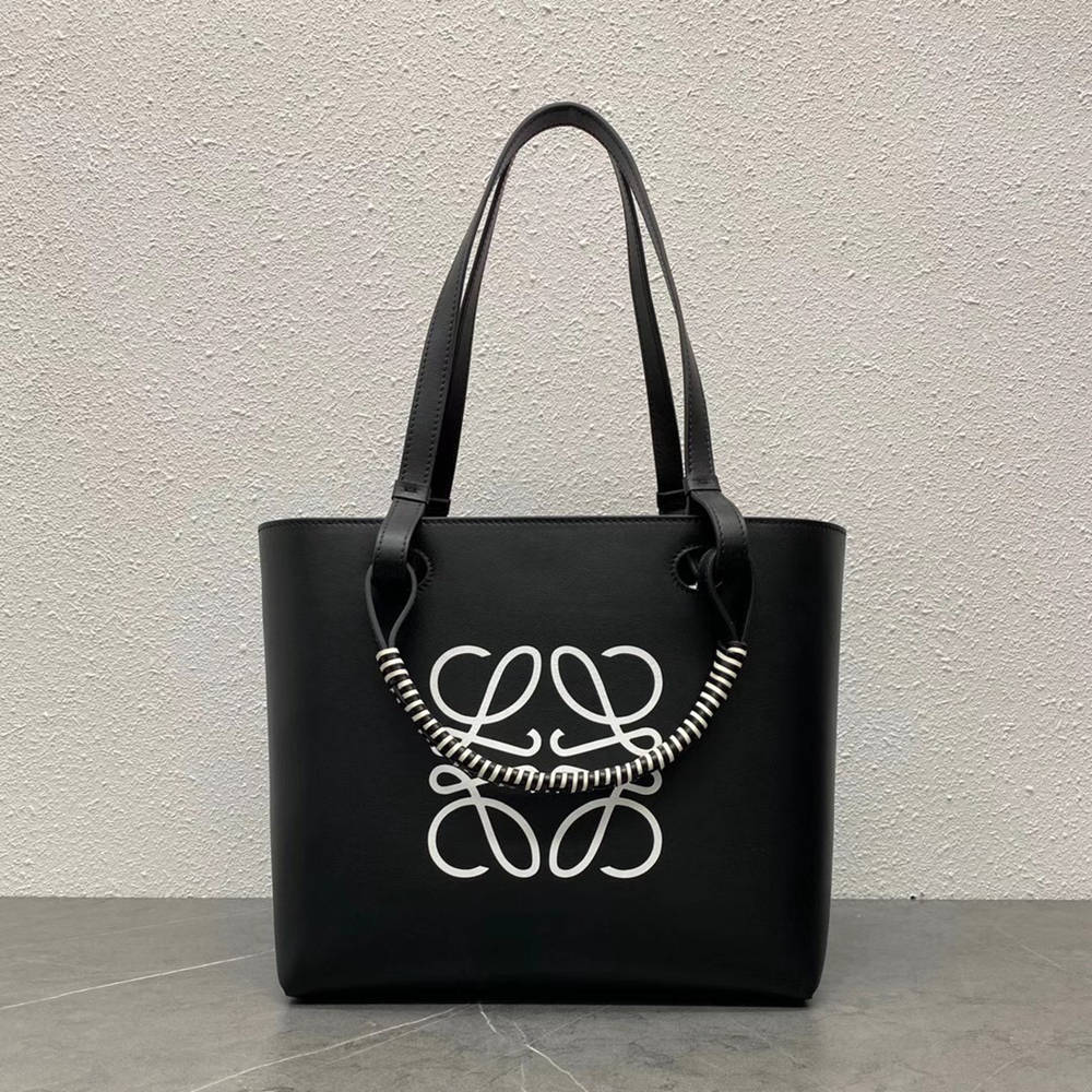 Loewe Small Anagram Tote In Black Calfskin