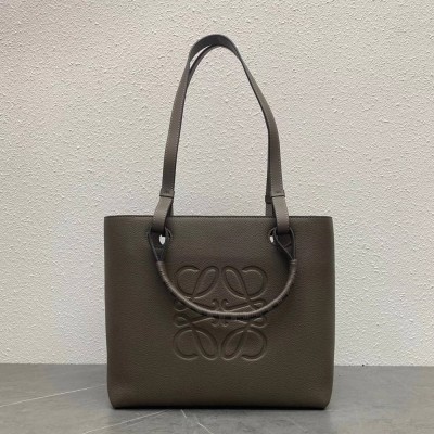 Loewe Small Anagram Tote In Taupe Grained Calfskin