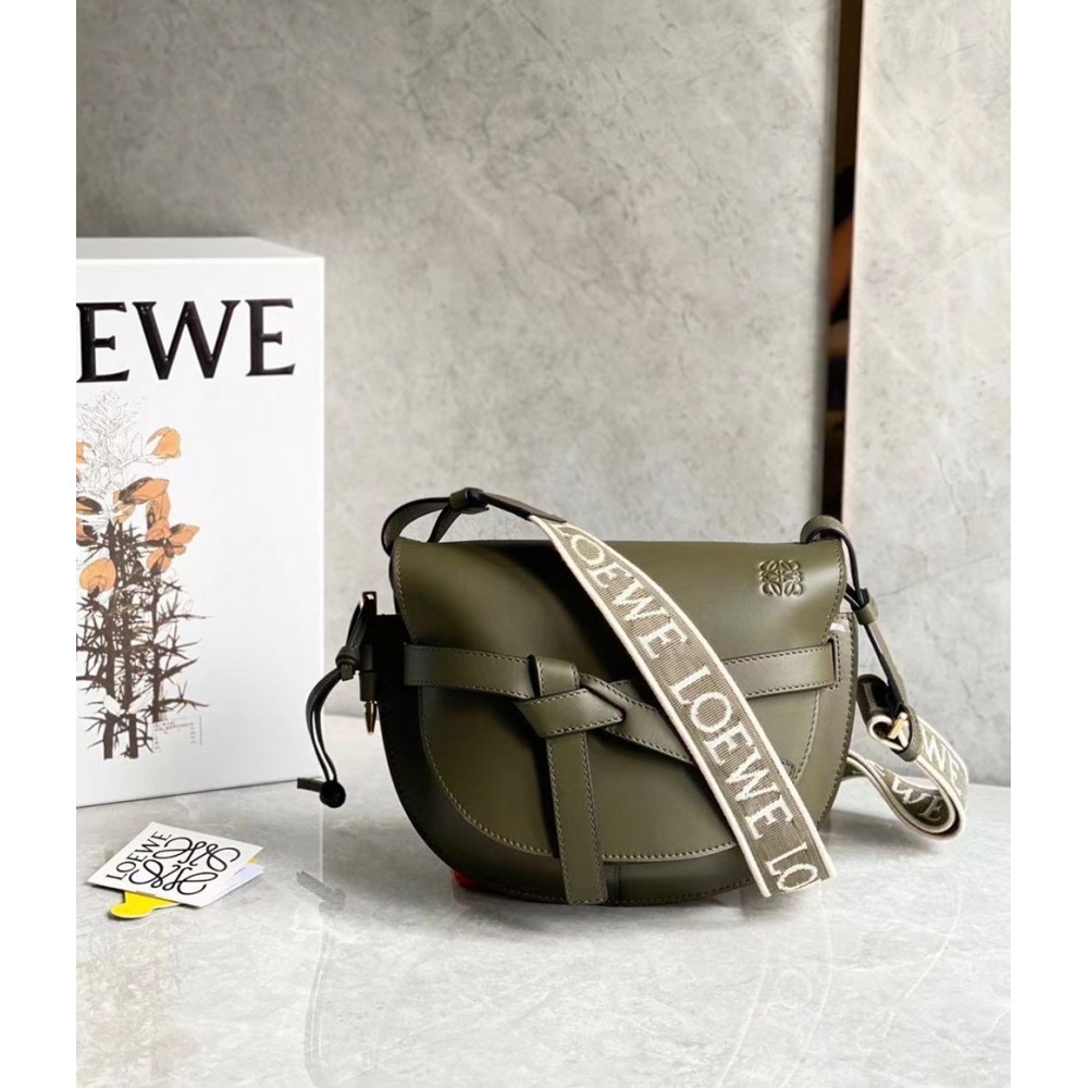 Loewe Small Gate Bag In Green Calfskin and Jacquard