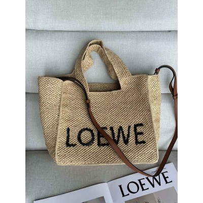 Loewe Small LOEWE Font Tote in Natural Raffia