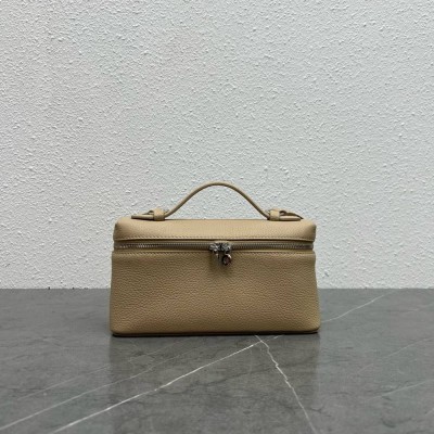 Loro Piana Extra Pocket Pouch L19 in Beige Grained Leather TDBS28049