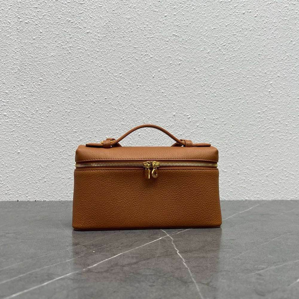 Loro Piana Extra Pocket Pouch L19 in Brown Grained Leather TDBS28050