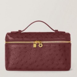 Loro Piana Extra Pocket Pouch L19 in Burgundy Ostrich-embossed Leather TDBS28051