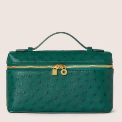 Loro Piana Extra Pocket Pouch L19 in Green Ostrich-embossed Leather TDBS28052