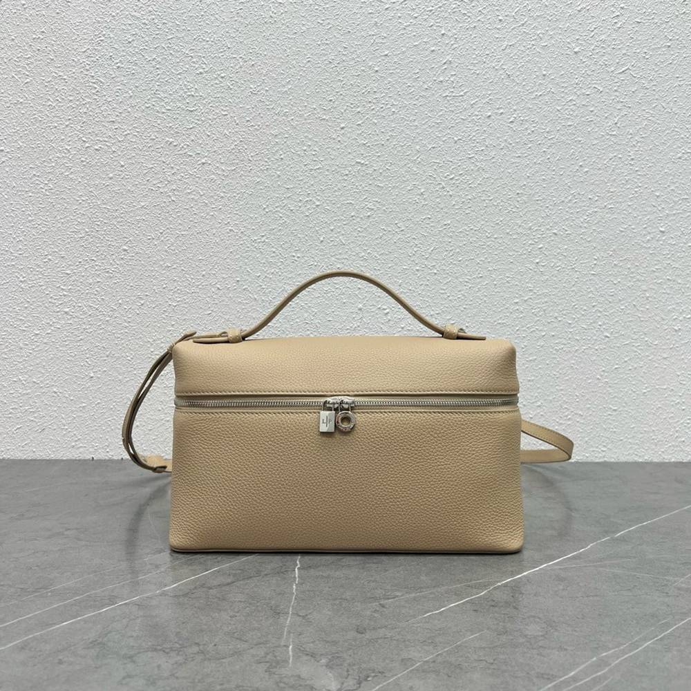 Loro Piana Extra Pocket Pouch L27 in Beige Grained Leather TDBS28058