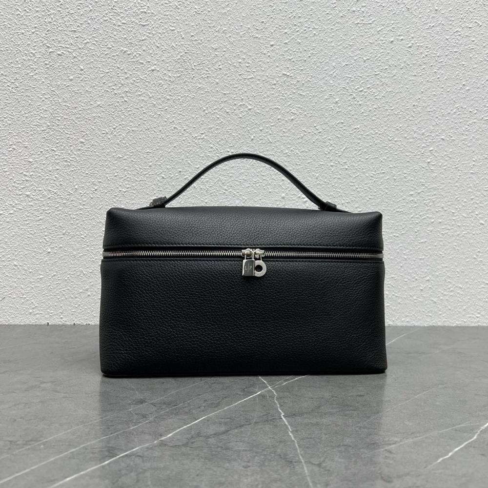 Loro Piana Extra Pocket Pouch L27 in Black Grained Leather TDBS28059