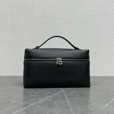 Loro Piana Extra Pocket Pouch L27 in Black Grained Leather TDBS28059