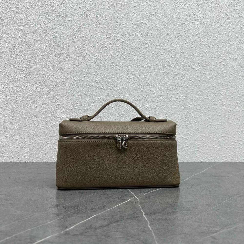 Loro Piana Extra Pocket Pouch L27 in Taupe Grained Leather TDBS28064