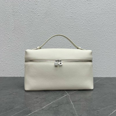 Loro Piana Extra Pocket Pouch L27 in White Grained Leather TDBS28065