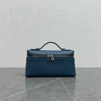 Loro Piana Extra Pocket Pouch L19 in Blue Grained Leather