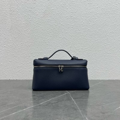 Loro Piana Extra Pocket Pouch L19 in Dark Blue Grained Leather