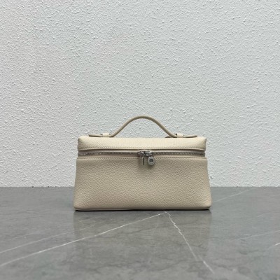 Loro Piana Extra Pocket Pouch L19 in White Grained Leather