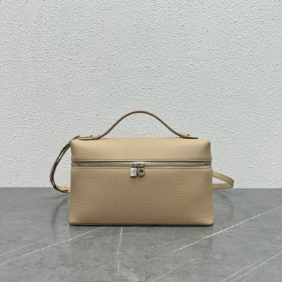 Loro Piana Extra Pocket Pouch L27 in Beige Grained Leather