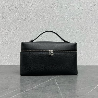 Loro Piana Extra Pocket Pouch L27 in Black Grained Leather