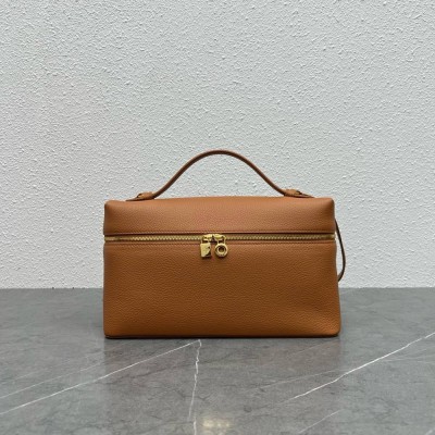 Loro Piana Extra Pocket Pouch L27 in Brown Grained Leather